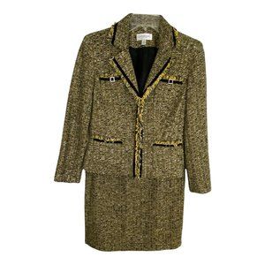 Conrad C Petite Jacket Skirt Set Size 2 Petite Black Gold Frill Shoulder Pads